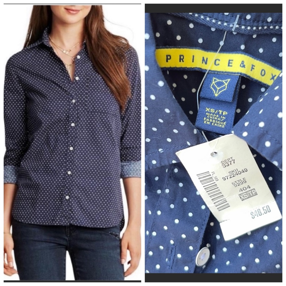 PRINCE & FOX BLUE POLKA DOT BUTTON DOWN SHIRT. New